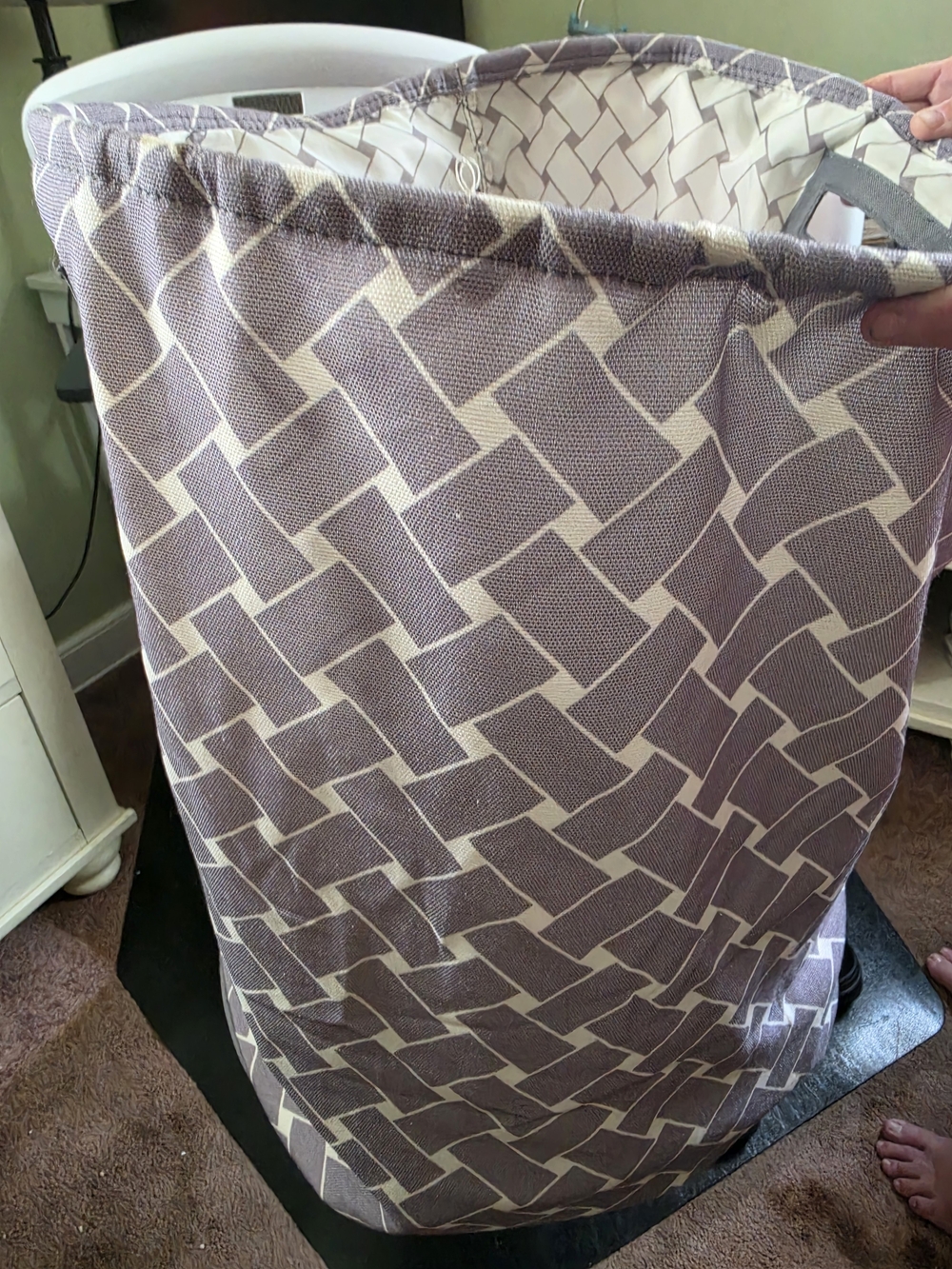 Nautica Gray and White Patterned Fabric Bin